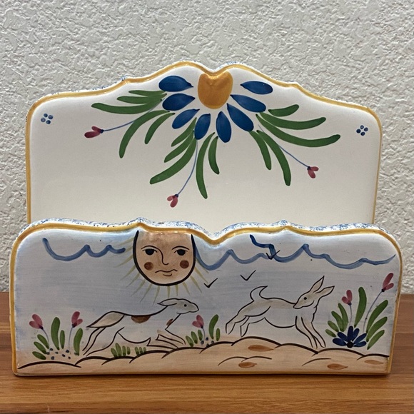 HandPainted Deers Playing Under The Sun Ceramic Office Table Desk Letter Holder - Picture 3 of 15